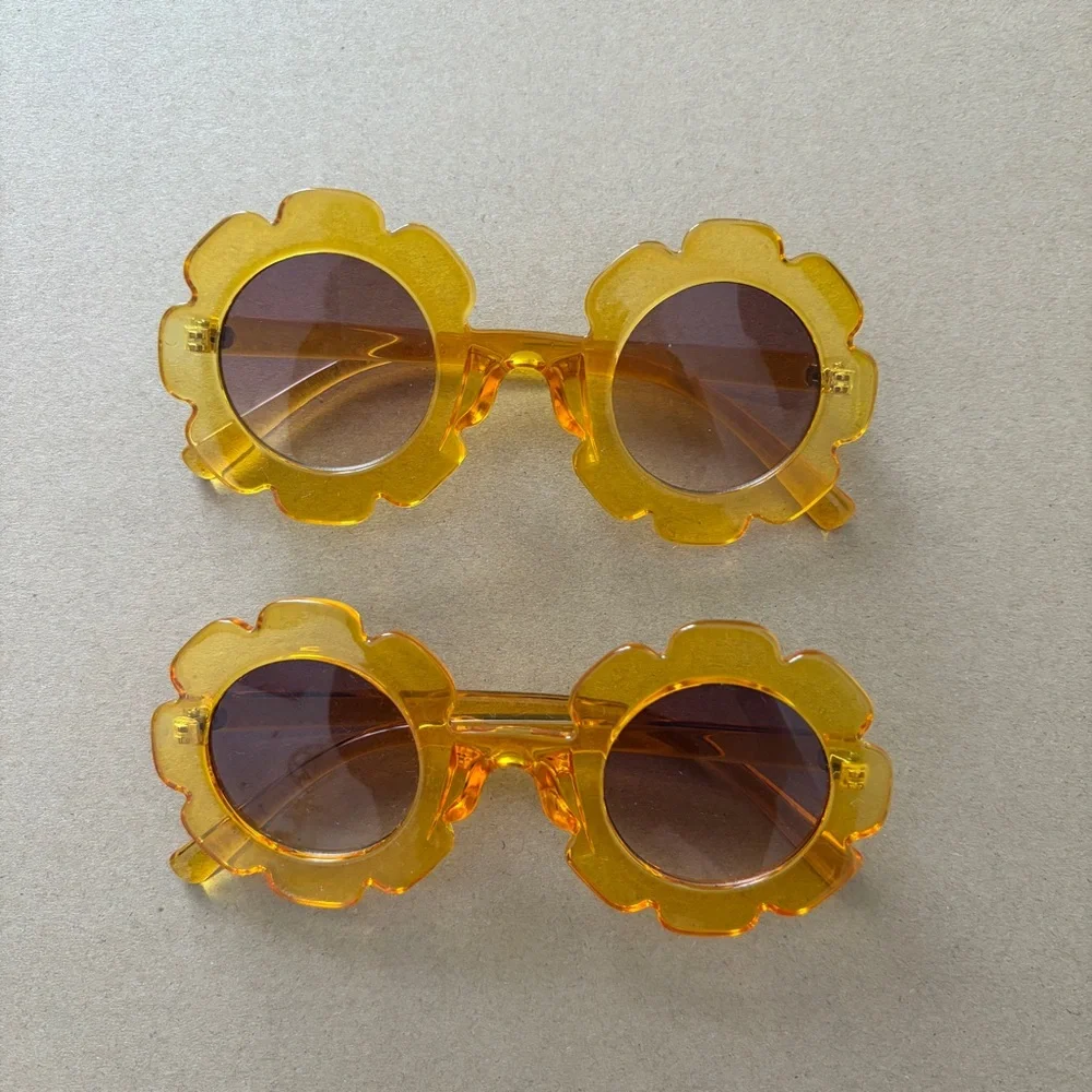 2 pair youth Yellow Flower-Shaped Sunglasses
